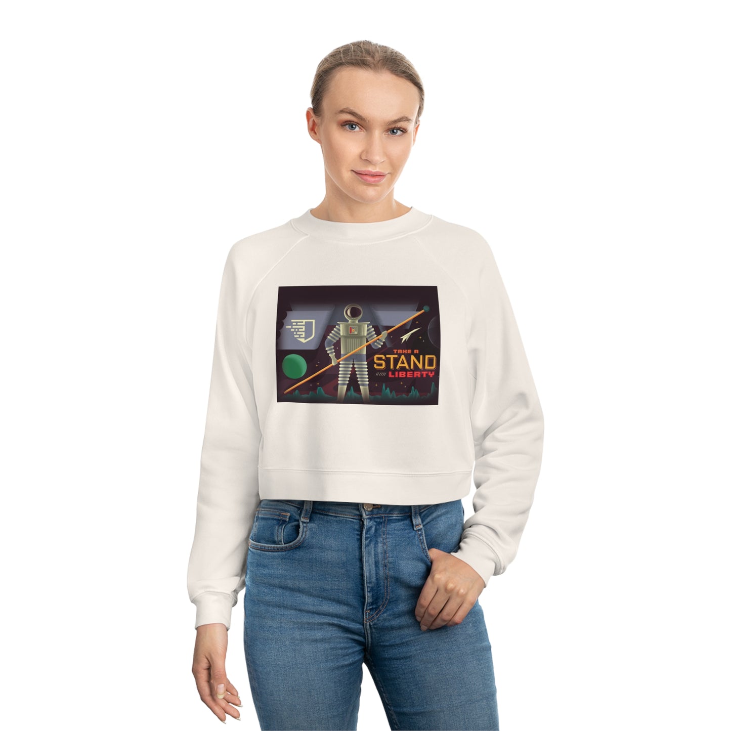 Liberty Blockchain Astronaut Women's Cropped Fleece Pullover